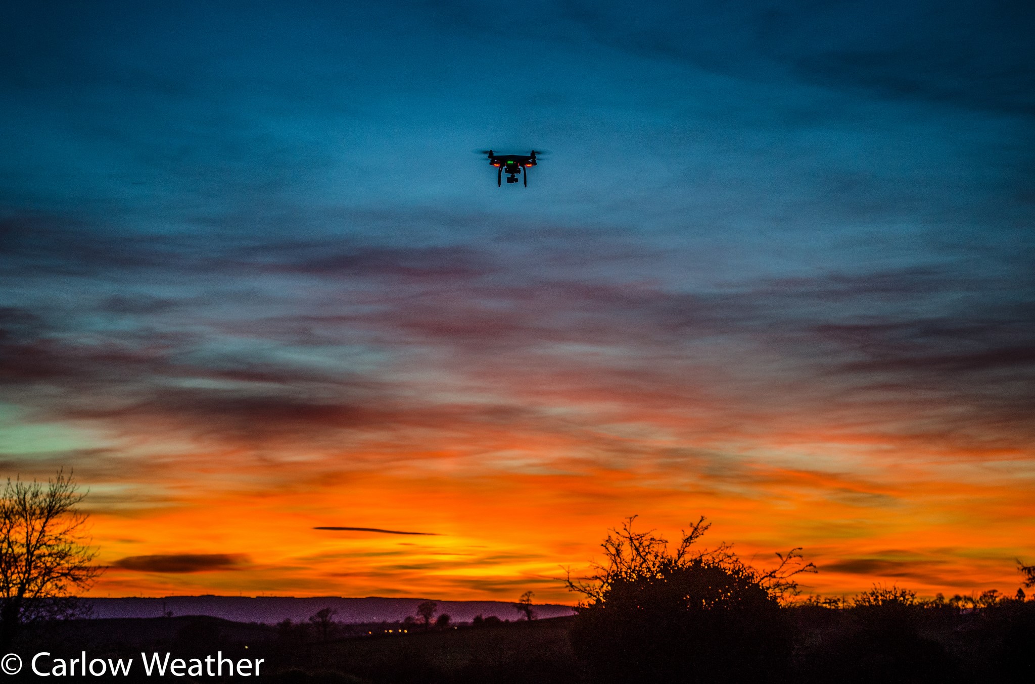 Drone flying at sunset, Co Carlow